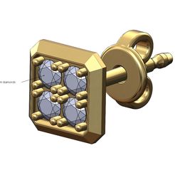 Square-cushion-diamond-Stud-earring-00.jpg Pendiente de diamante cuadrado en forma de cojín modelo impreso en 3D