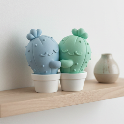 3.png Обнимающаяся пара кактусов - декор на День святого Валентина, милый подарок для дома и офиса, 3D-печатный STL-файл с возможностью разделения и соединения.