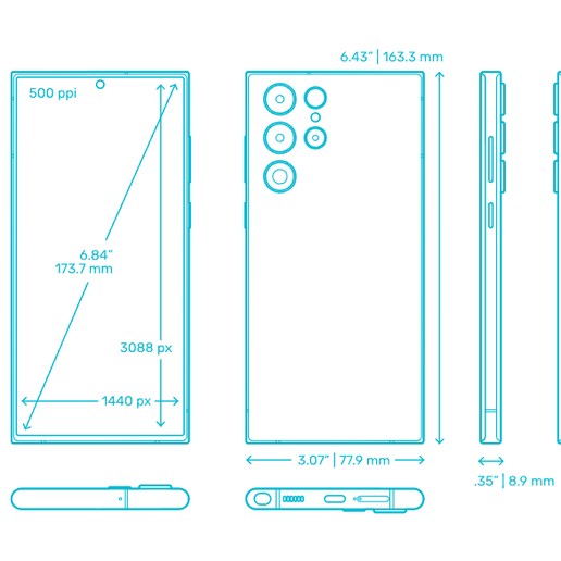 s222-diment1.png Samsung Galaxy S22 Ultra – Precise CAD Model