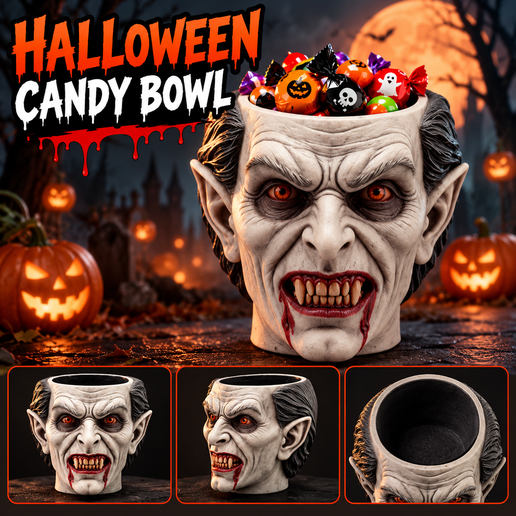 Halloween Decor Props - Vampire Head Candy Dish