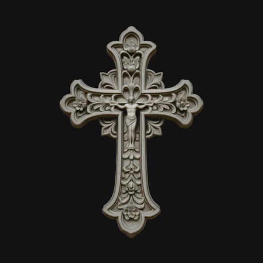 Baroque Ornate Cross Pendant Design 2 - 3D Print Model