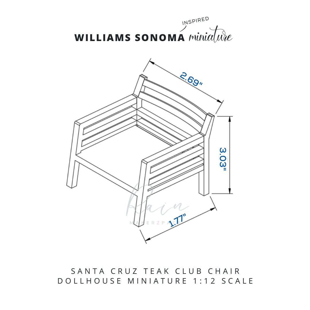 WILLIAMS SONOMA STL file MINIATURE FURNITURE CHAIR, Williams Sonoma Santa Cruz Teak Club Chair 3D MODEL FOR 1:12 DOLLHOUSE・3D printing model to download, RAIN