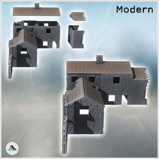 🚜 Set of Stone Farm Buildings with Tile Roof (20) - Modern WW2 WW1 ...